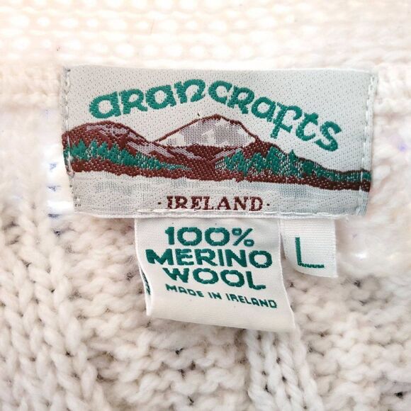 Aran Crafts Merino Wool Knit Cardigan Duster Long Sweater L Ireland Cream Ivory - Picture 5 of 6